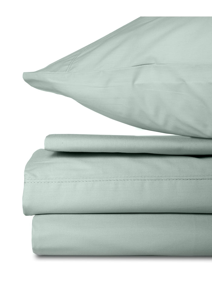 Set de draps Sara en coton percale vert menthe celadon, fabriqué au Portugal, doux et respirant