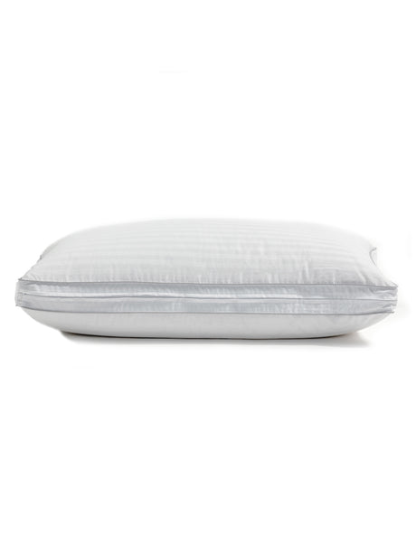 Oreiller Dulcia Deluxe ajustable avec 2 oreillers internes de différentes densités, moelleux et ergonomique, en coton strié style Hotel et un pipping en satin violet