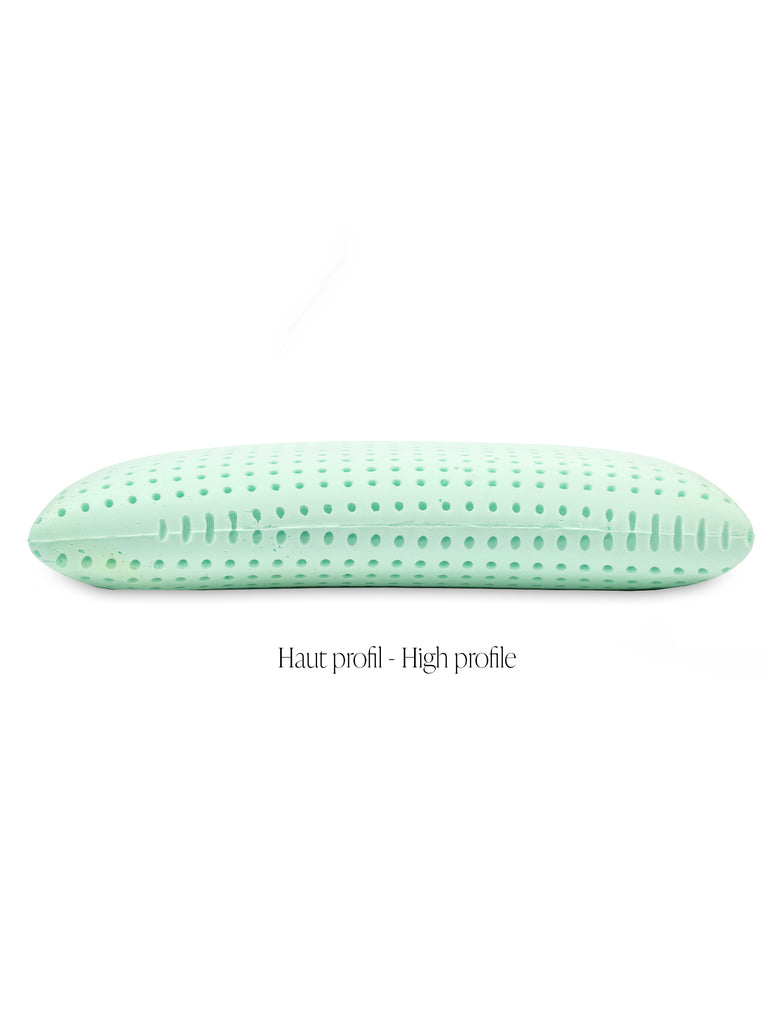 Oreiller vert Sérénita en mousse mémoire haute densité infusée à l’Aloe Vera