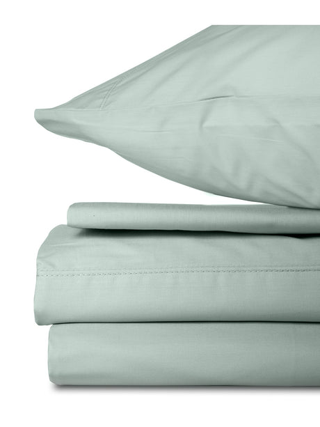 Set de draps Sara en coton percale vert menthe celadon, fabriqué au Portugal, doux et respirant