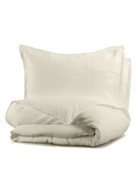 Housse de couette Sophia en coton côtelé couleur crème avoine blanc cassé, respirante et fabriquée au Portugal