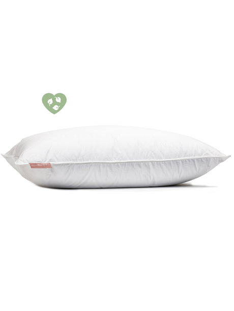 Oreiller en duvet recyclé blanc, écologique et moelleux, fabriqué à partir de matériaux durables